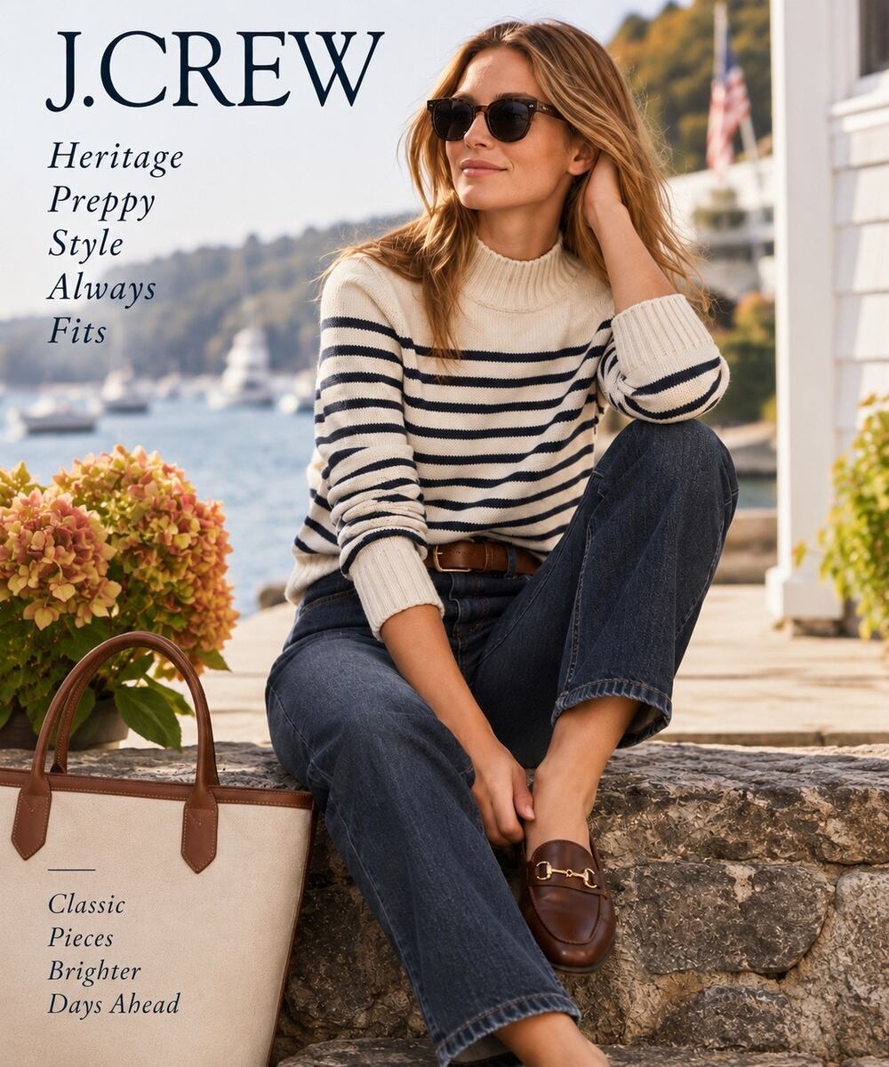Heritage Preppy Fisherman J.Crew Striped Cotton Mockneck Sweater Navy Ivory M